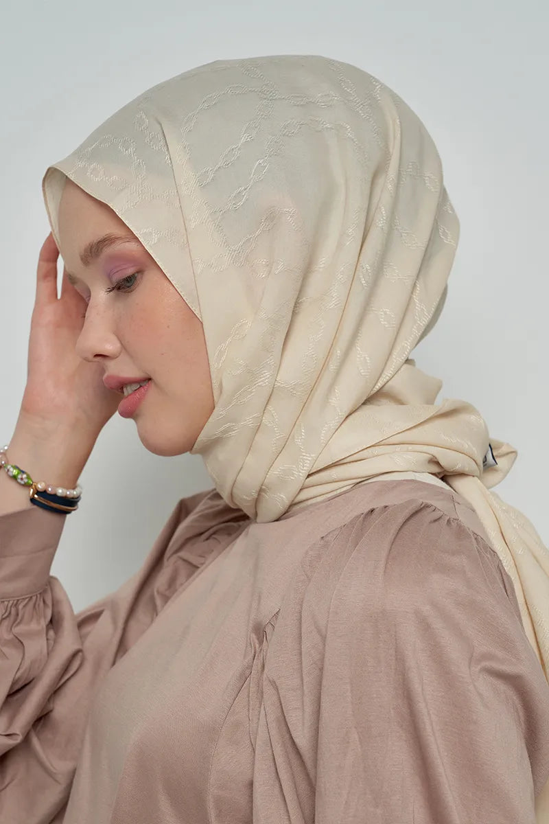 Jakar Pamuk Şal Zincir Desen - Krem