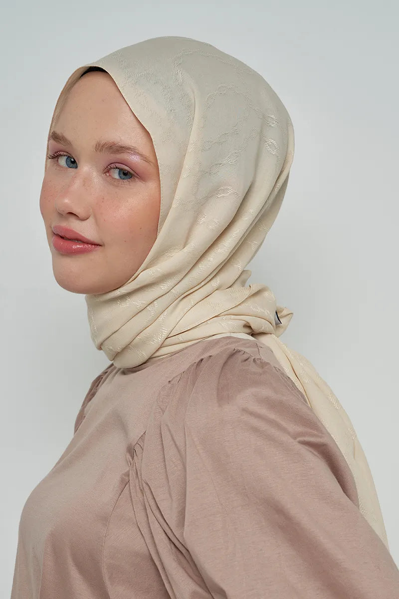 Jakar Pamuk Şal Zincir Desen - Krem