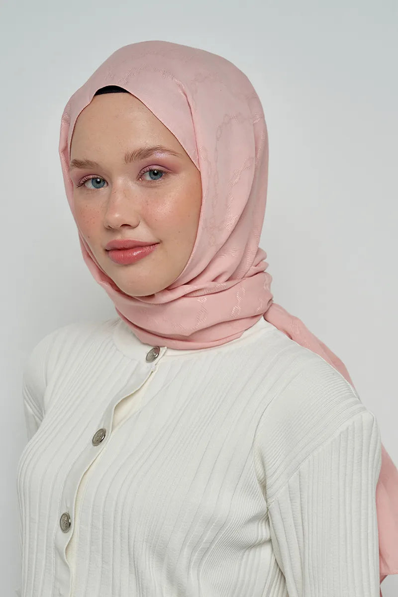 Jakar Pamuk Şal Zincir Desen - Pudra