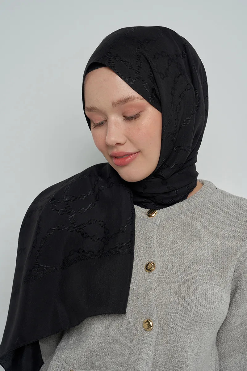 Jakar Pamuk Şal Zincir Desen - Siyah