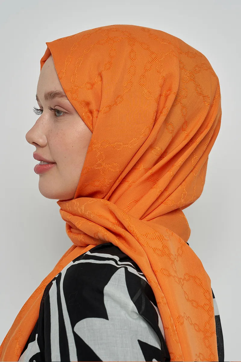 Jakar Pamuk Şal Zincir Desen - Turuncu