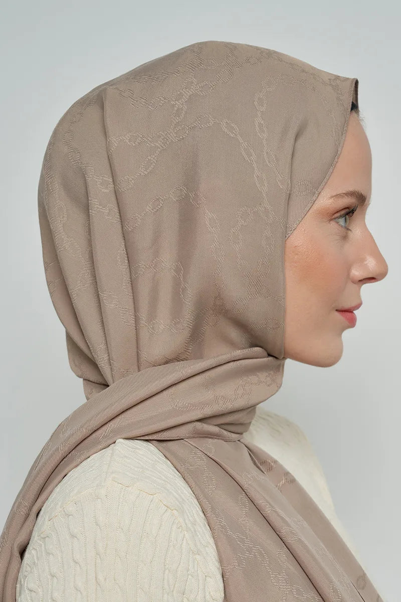 Jakar Pamuk Şal Zincir Desen - Vizon