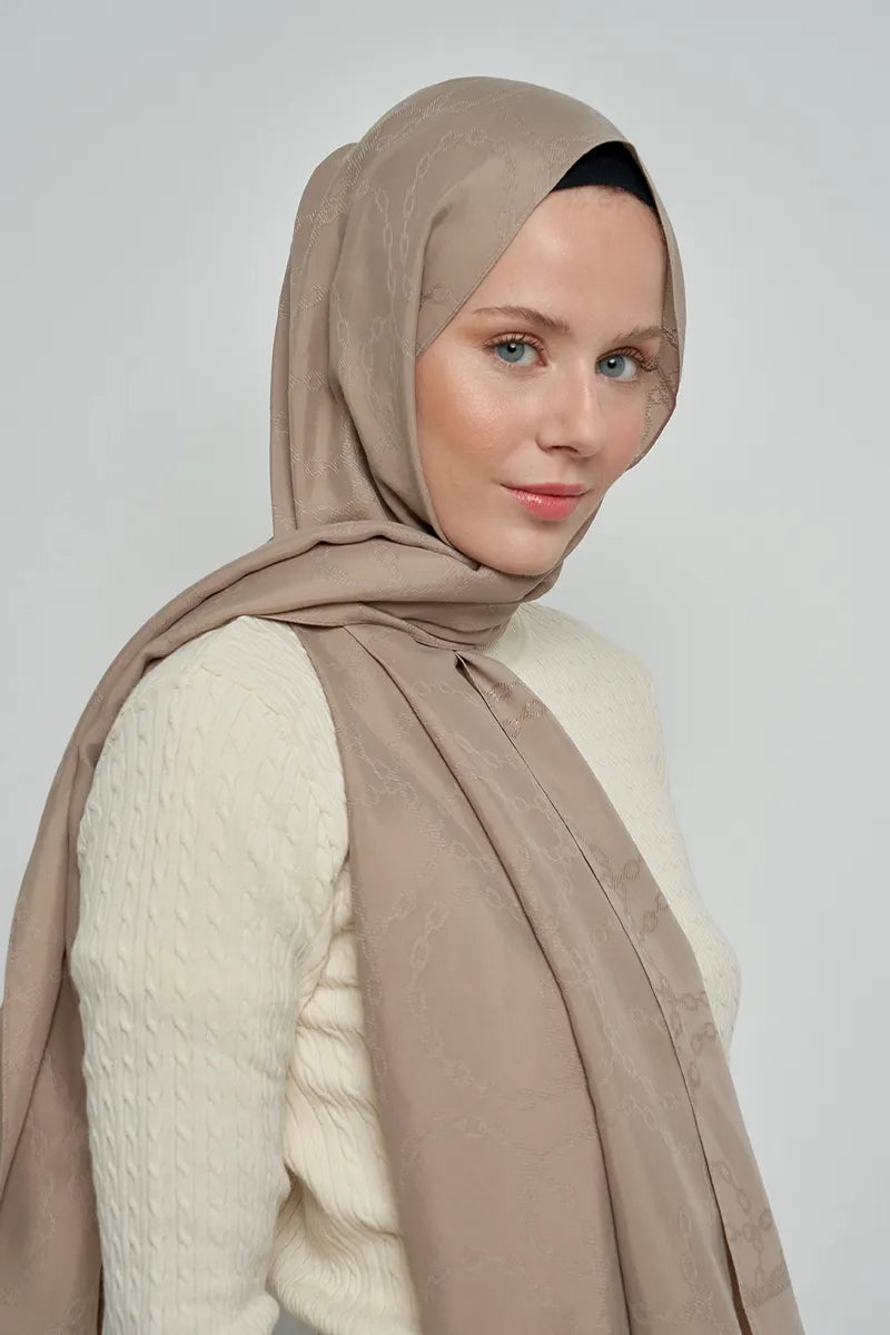 Jakar Pamuk Şal Zincir Desen - Vizon