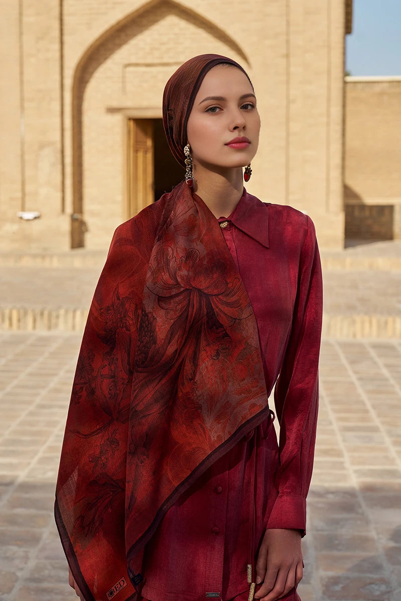 Leyal Yün İpek Şal - Bordo