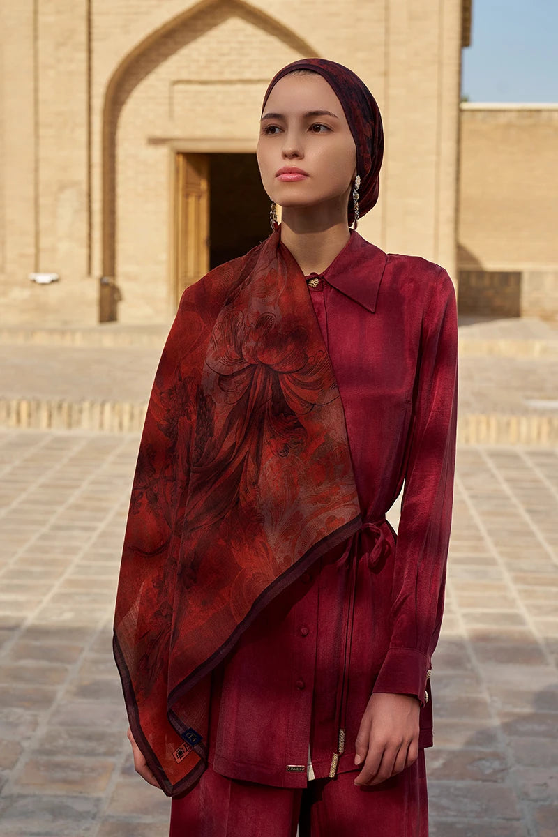 Leyal Wool Silk Shawl - Burgundy