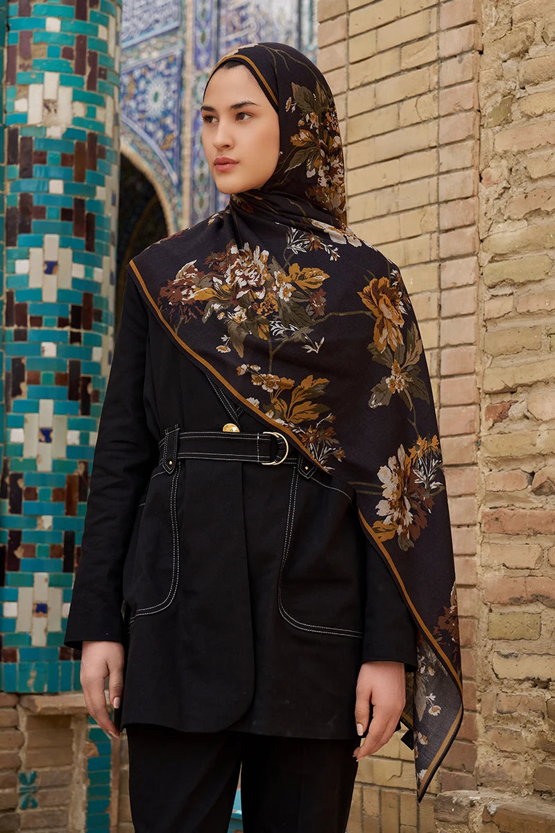 Leyha Wool Silk Shawl - Bitter Coffee