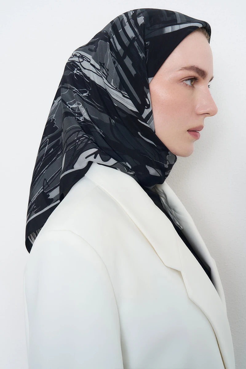 Leyl Twill İpek Eşarp - Lacivert