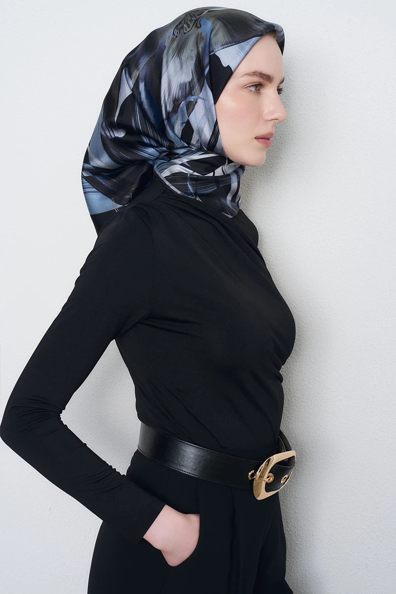Leyl Twill İpek Eşarp - Siyah