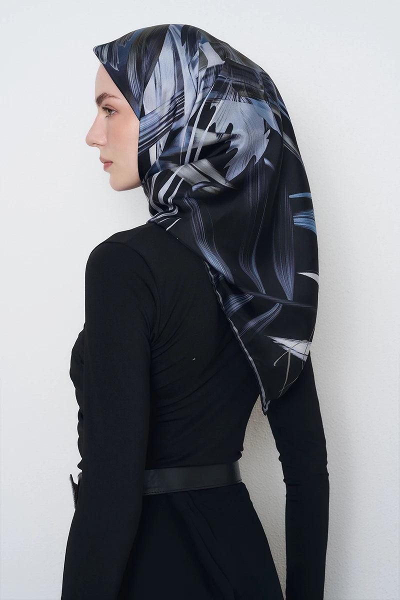 Leyl Twill İpek Eşarp - Siyah