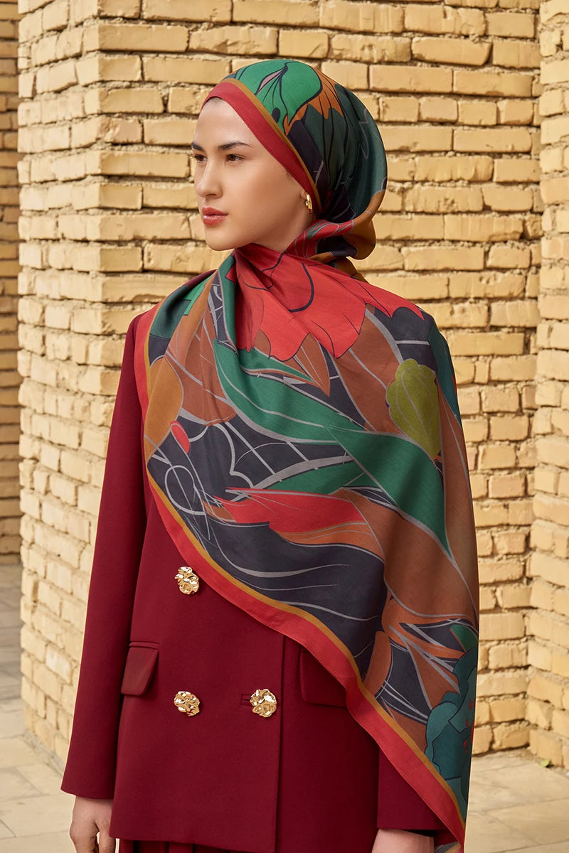 Marigold Floş Viskon Şal - Kırmızı