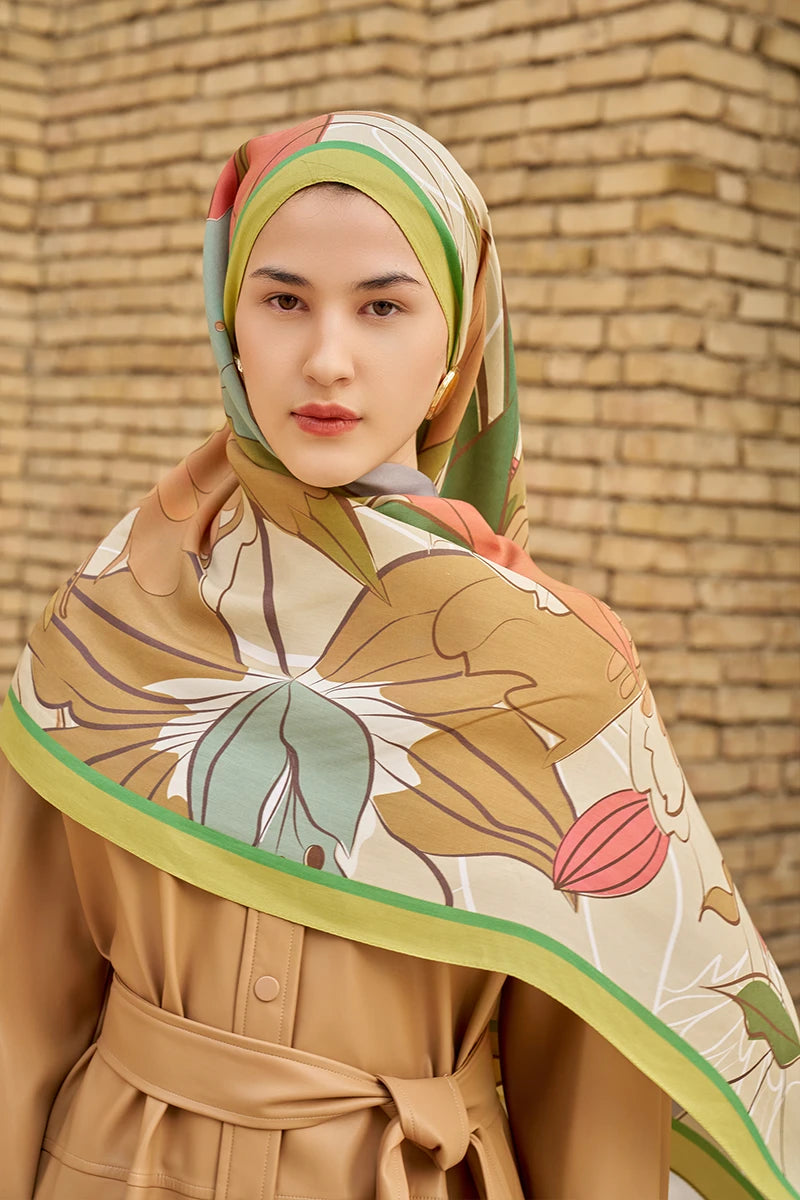 Marigold Floss Viscose Shawl - Olive Green