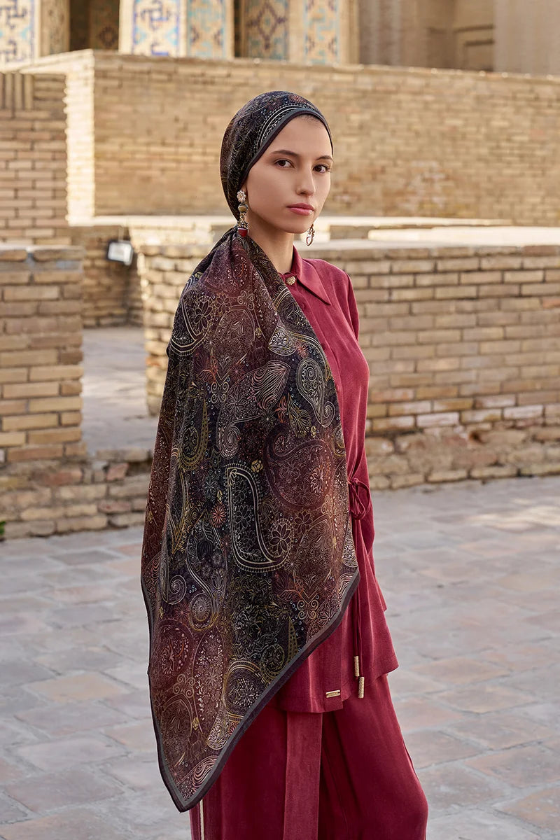 Mihr Wool Silk Shawl - Brown