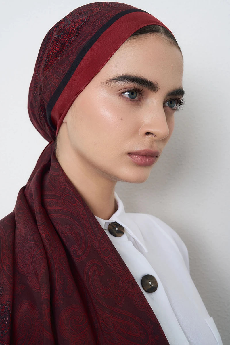 Motif Desen Floş Viskon Şal - Bordo