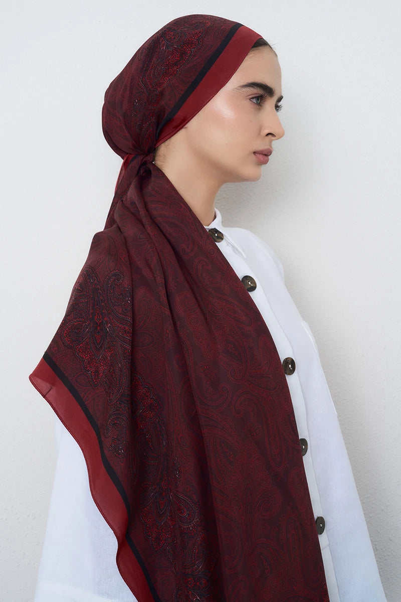 Motif Desen Floş Viskon Şal - Bordo