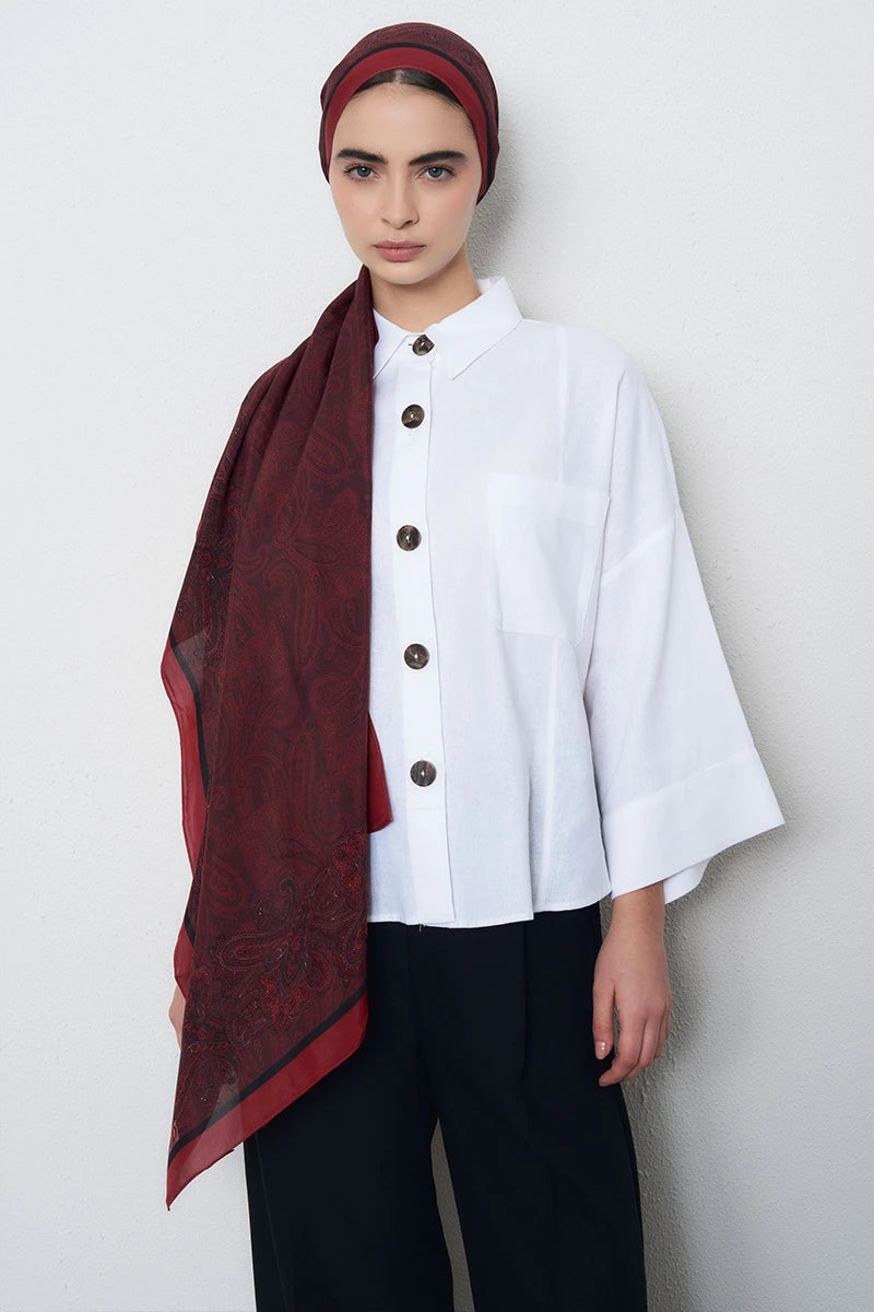 Motif Desen Floş Viskon Şal - Bordo