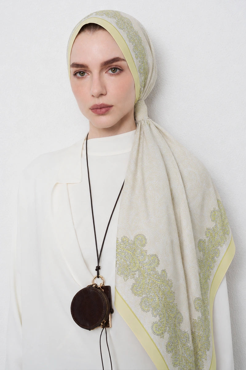 Motif Desen Floş Viskon Şal - Butter Yellow
