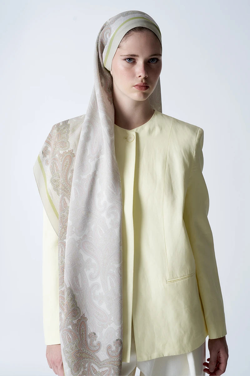 Motif Desen Floş Viskon Şal - Butter Yellow