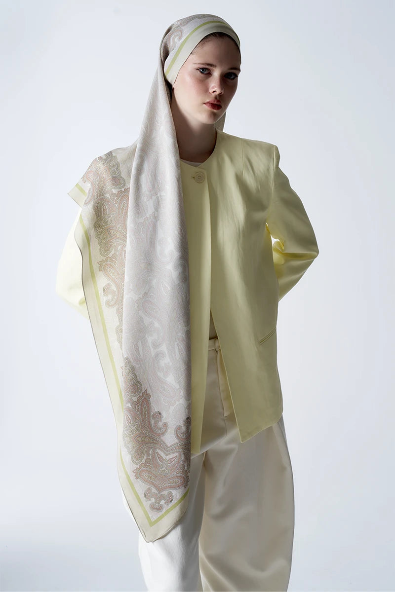 Motif Desen Floş Viskon Şal - Butter Yellow