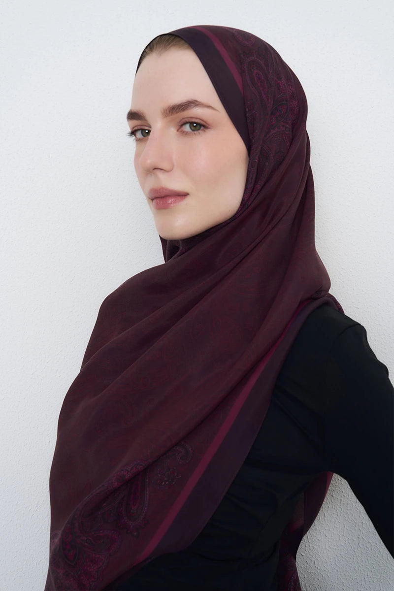 Motif Desen Floş Viskon Şal - Mürdüm