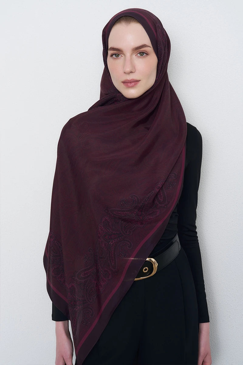 Motif Desen Floş Viskon Şal - Mürdüm