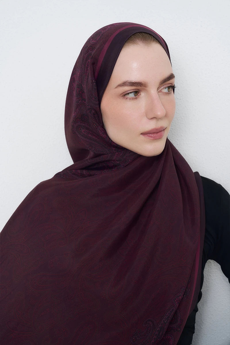 Motif Desen Floş Viskon Şal - Mürdüm