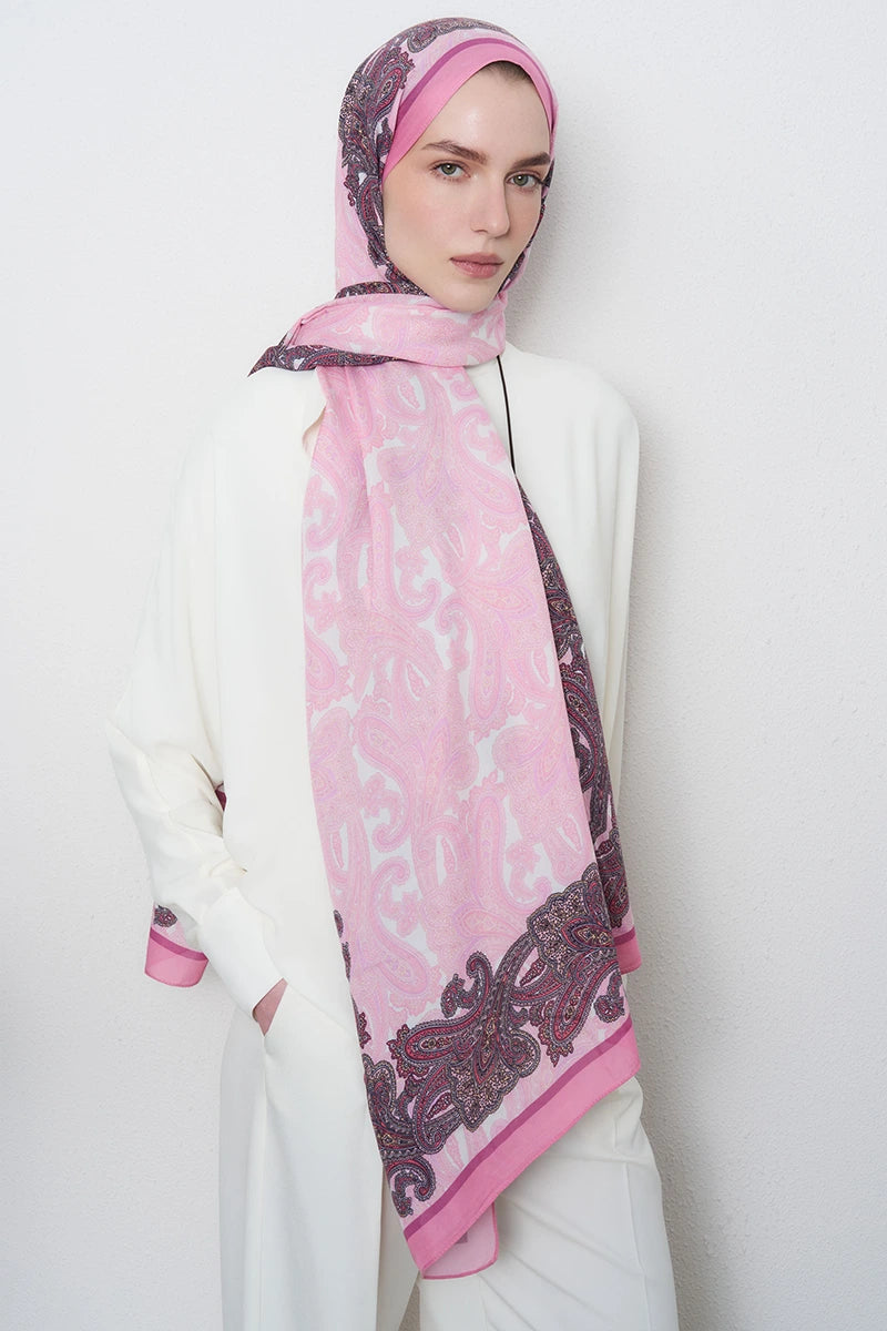 Motif Desen Floş Viskon Şal - Pembe