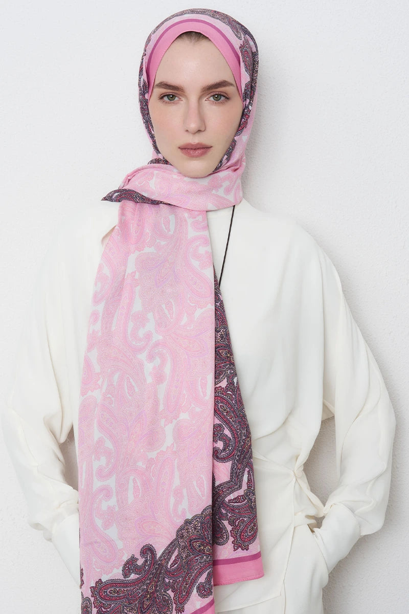 Motif Desen Floş Viskon Şal - Pembe