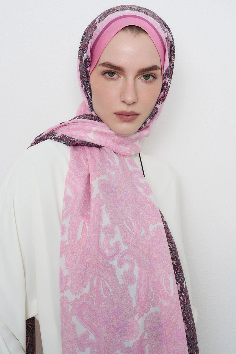 Motif Desen Floş Viskon Şal - Pembe