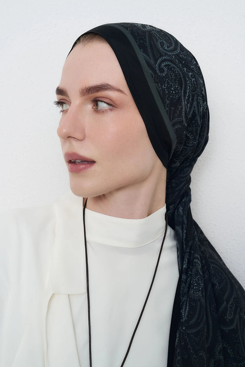 Motif Desen Floş Viskon Şal - Siyah