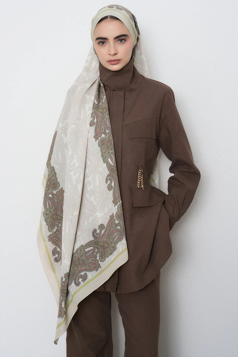 Motif Desen Floş Viskon Şal - Soft Yeşil