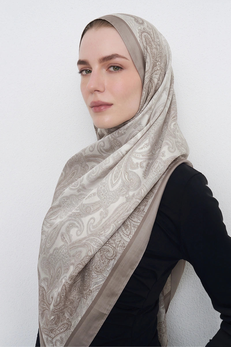 Motif Desen Floş Viskon Şal - Bej