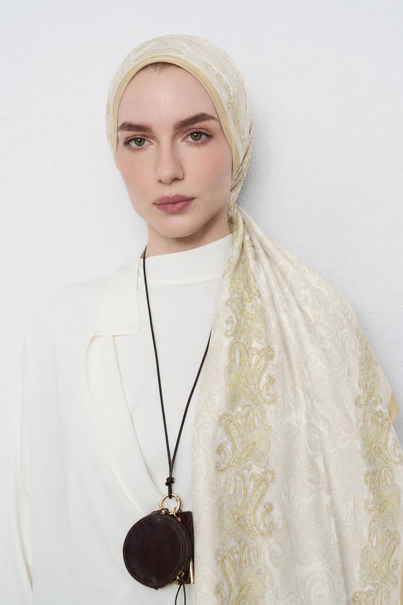 Motif Desen Floş Viskon Şal - Butter Yellow
