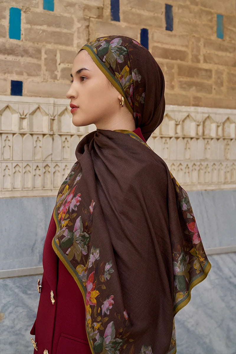 Nev Wool Silk Shawl - Brown