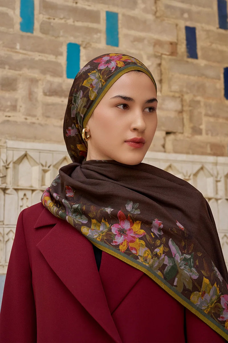 Nev Wool Silk Shawl - Brown