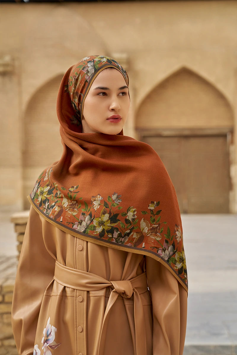 Nev Yün İpek Şal - Kiremit