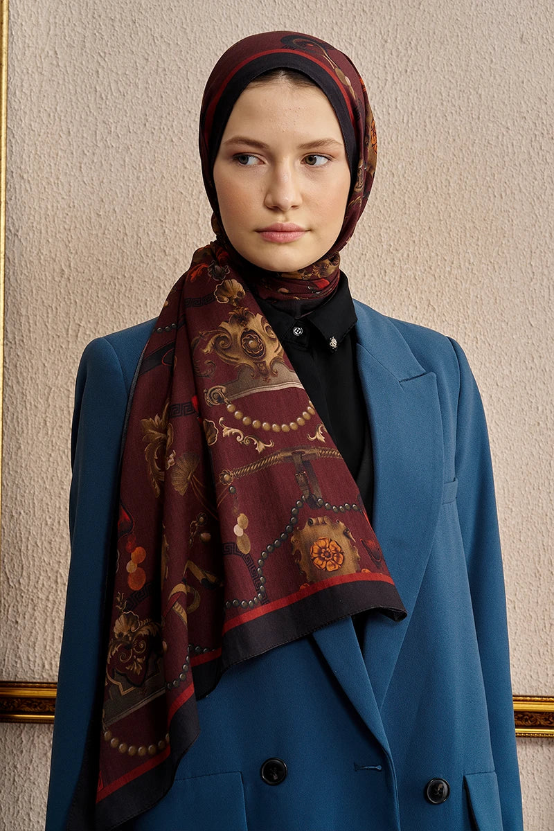 Pamuk İpek Baraque Şal - Bordo
