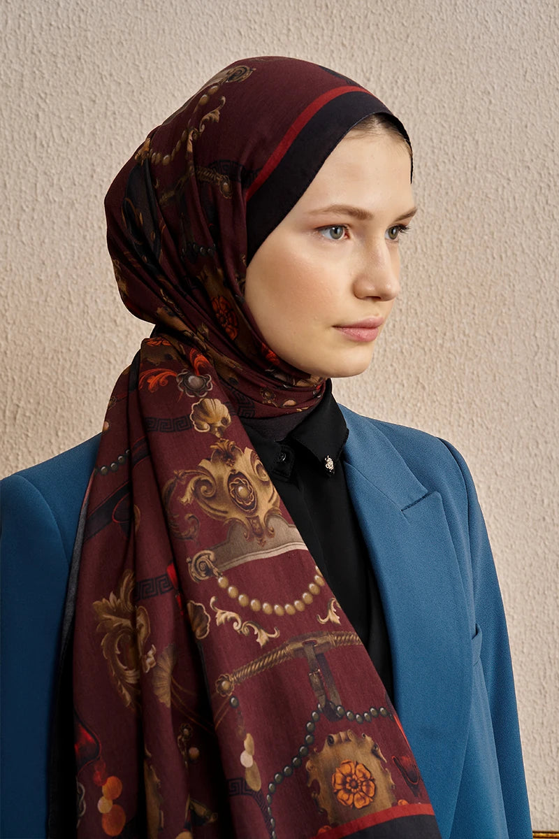 Pamuk İpek Baraque Şal - Bordo