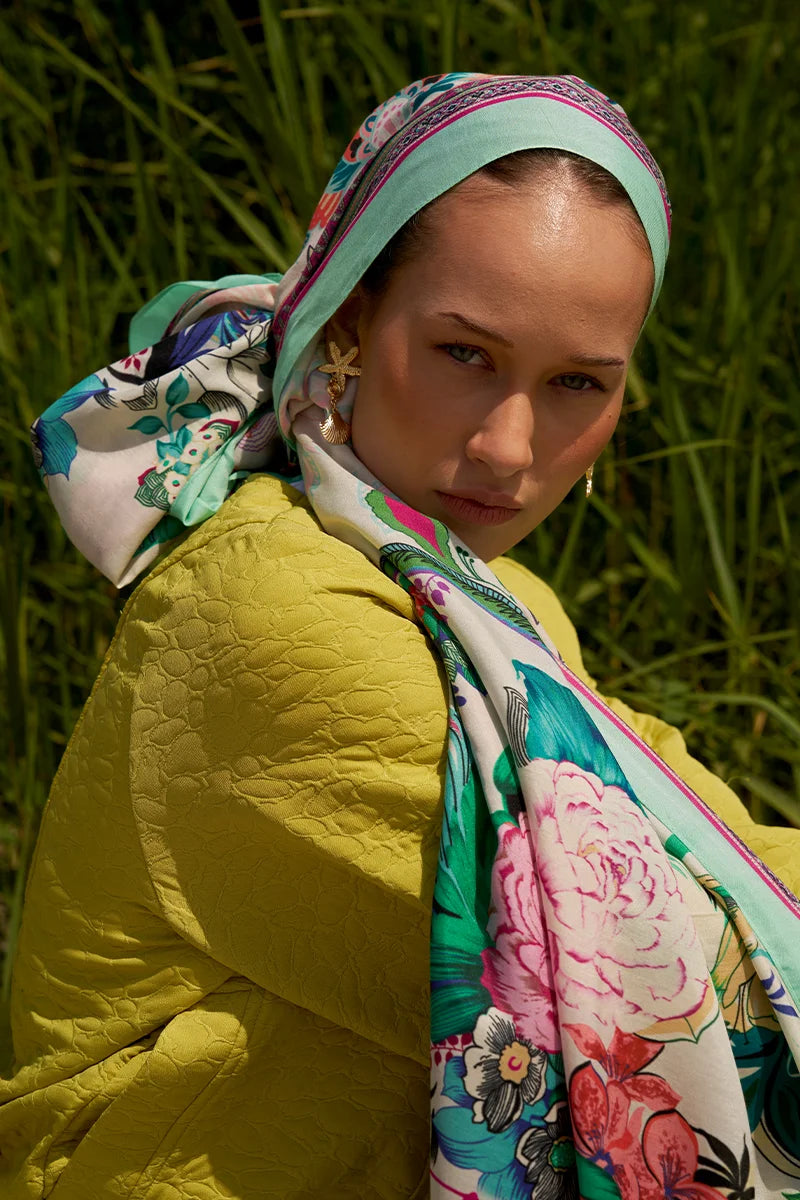 Table Pattern Cotton Silk Shawl - Ice Green