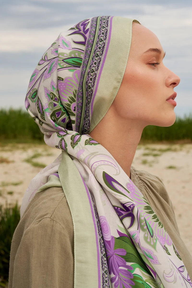 Tablo Desen Pamuk İpek Şal - Yeşil