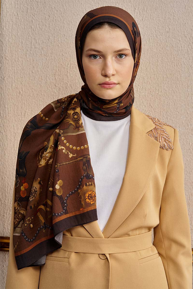 Cotton Silk Baraque Shawl - Brown