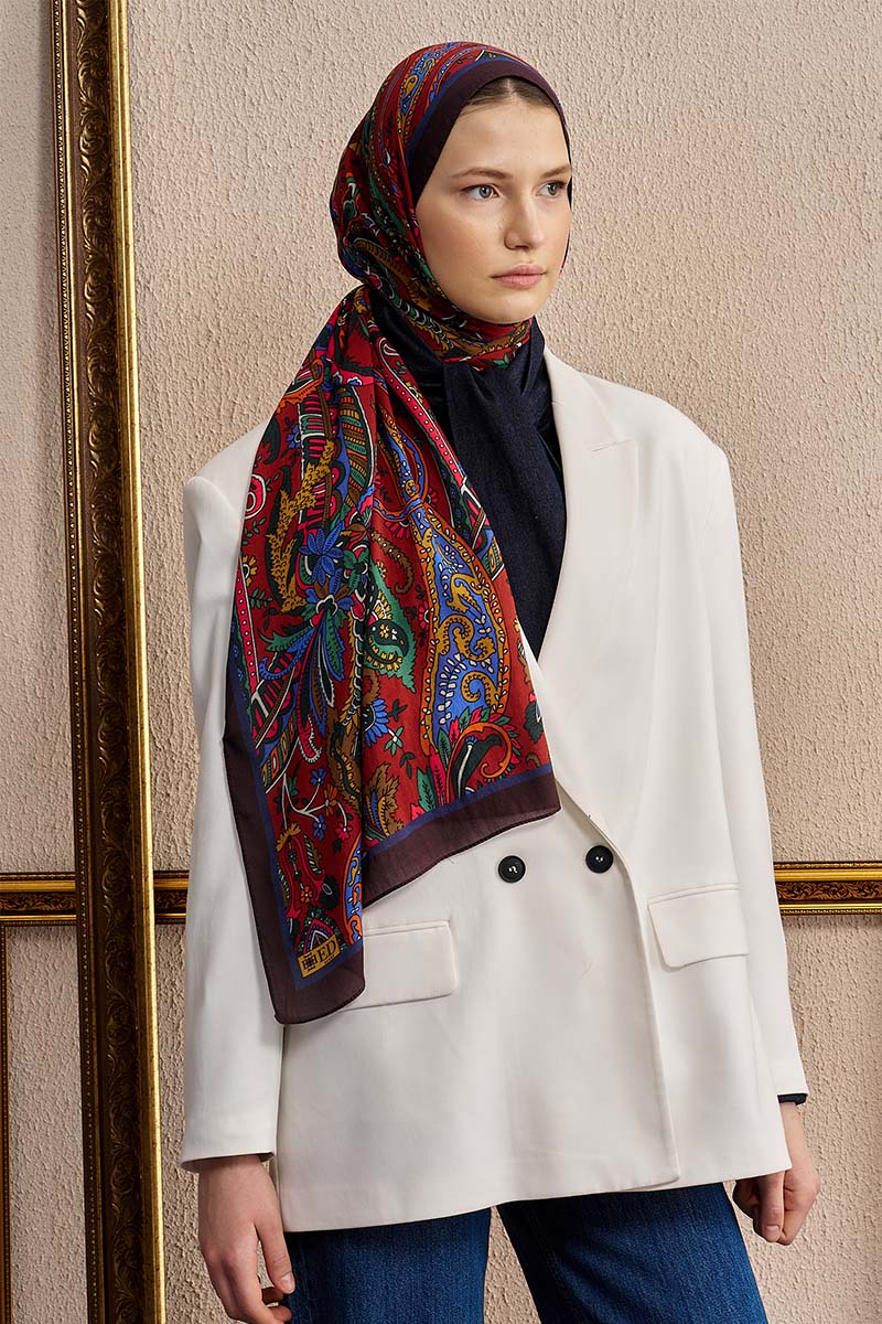 Pamuk İpek Diamora Şal - Kırmızı