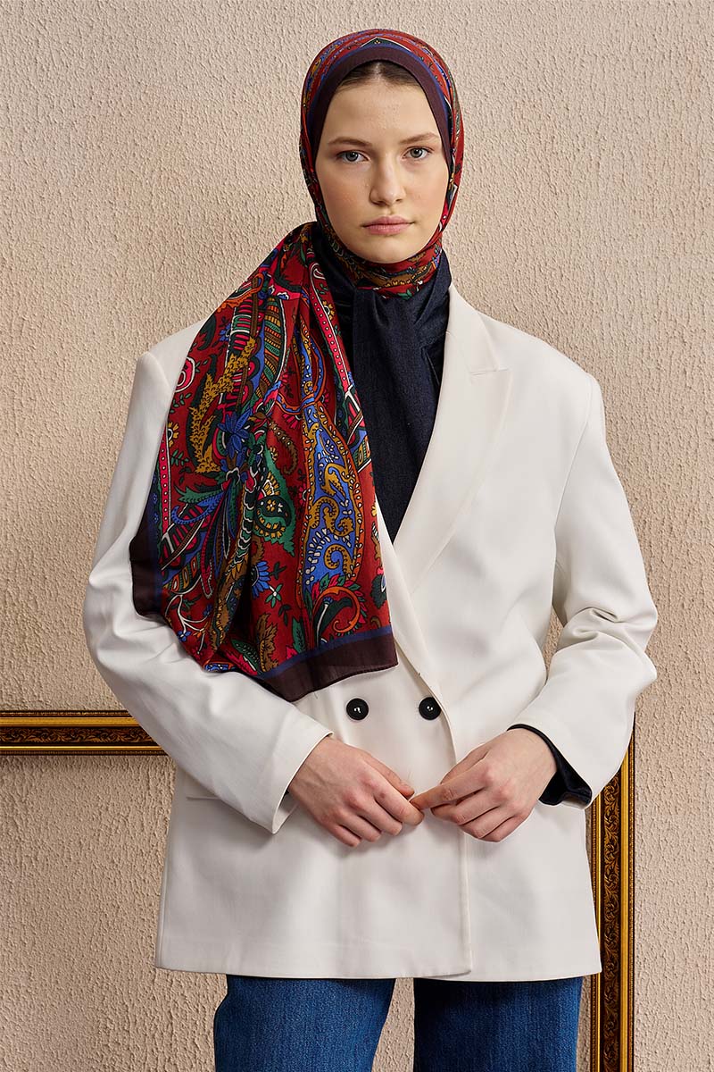 Pamuk İpek Diamora Şal - Kırmızı