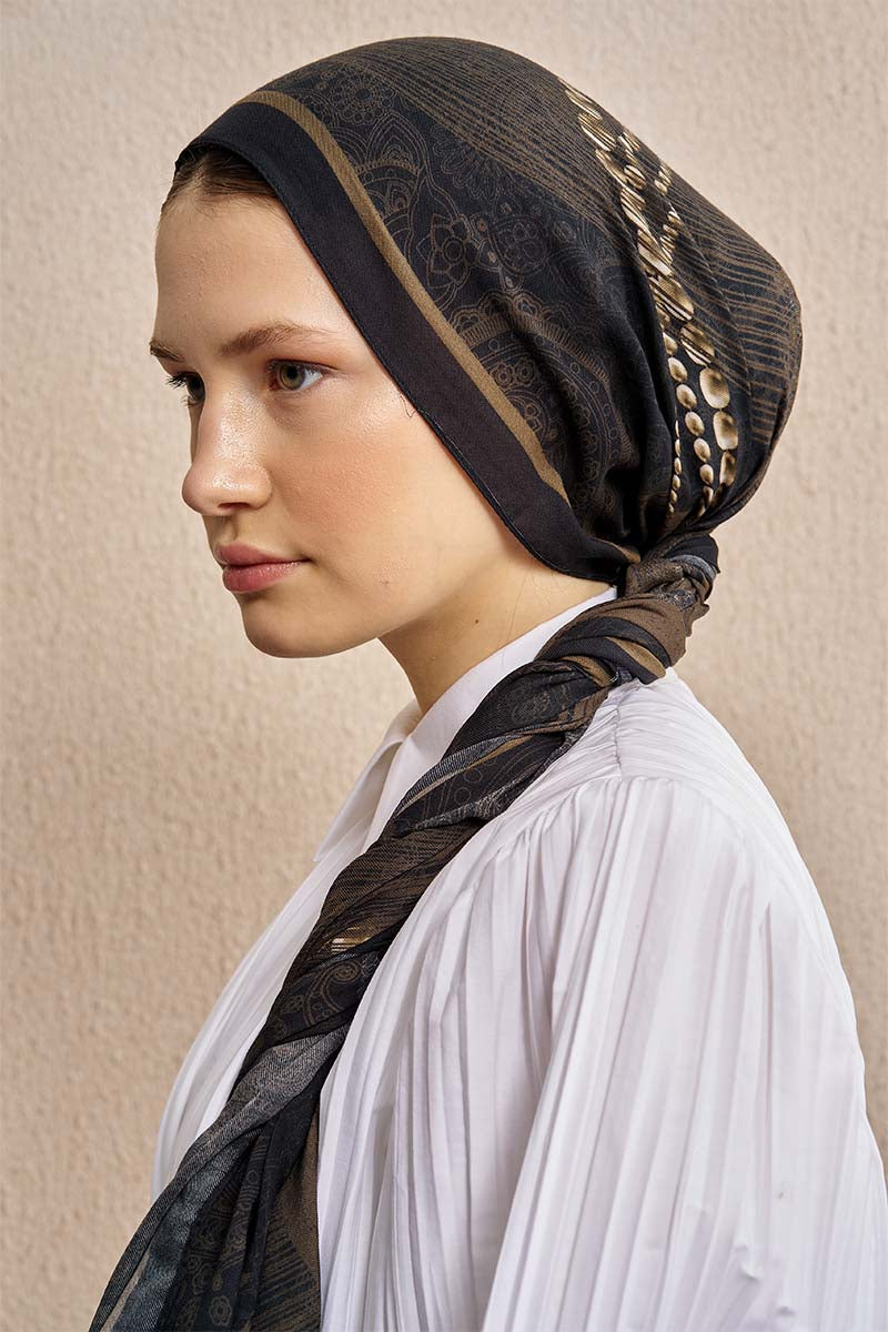 Pamuk İpek Pearl Şal - Kahverengi