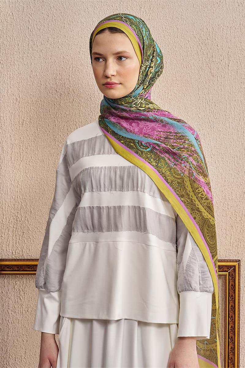 Pamuk İpek Rogue Şal - Yağ Yeşili