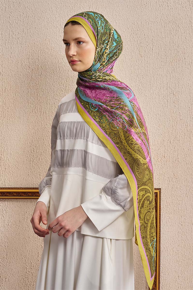 Pamuk İpek Rogue Şal - Yağ Yeşili