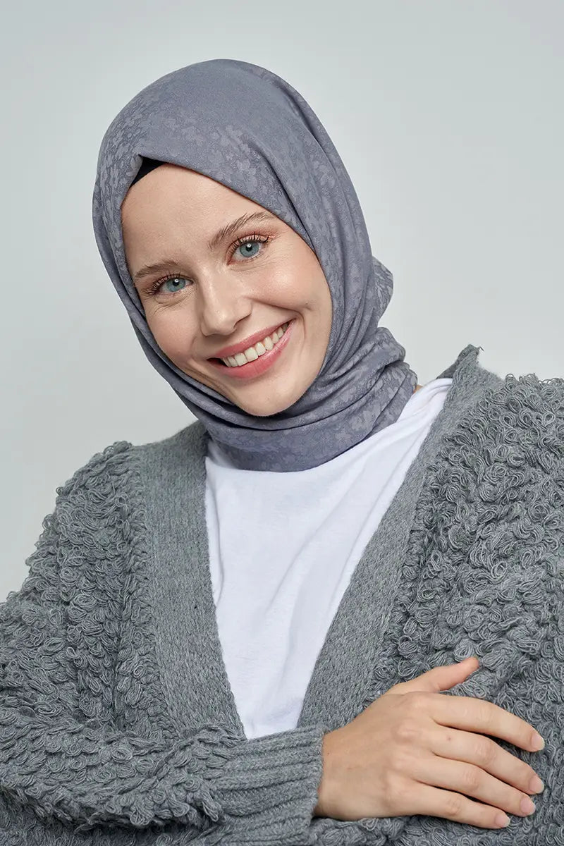 Pamuklu Şal Çiçek Desen - Füme