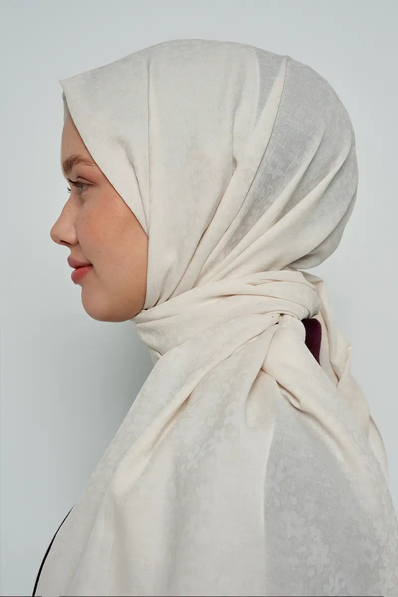 Cotton Shawl with Floral Pattern - Off-White