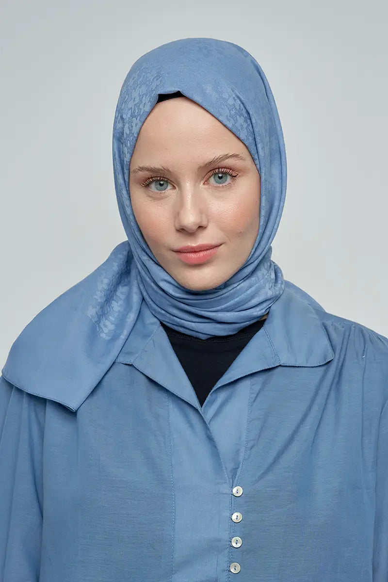 Pamuklu Şal Çiçek Desen - Mavi