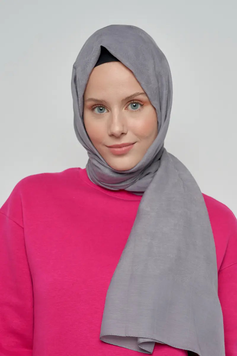 Pamuklu Şal Yaprak Desen - Füme