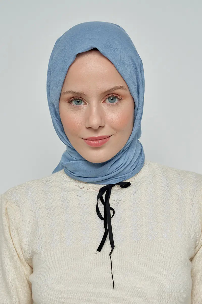 Pamuklu Şal Yaprak Desen - Mavi